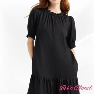 Free Assembly Women's Black Ruffle Mini Dress Puff Sleeves Size S